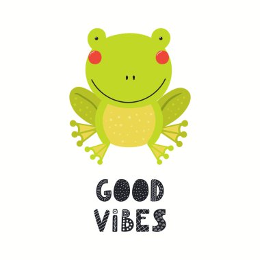 Şirin komik kurbağa, metin Beyaz üzerinde iyi titreşimler