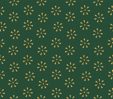 Basit pullu çiçekler. Çiçeksiz desenler. Yeşil arka planda dijital doku. Vektör çizimi. Minimalist tekstil baskısı için tasarım kavramı 