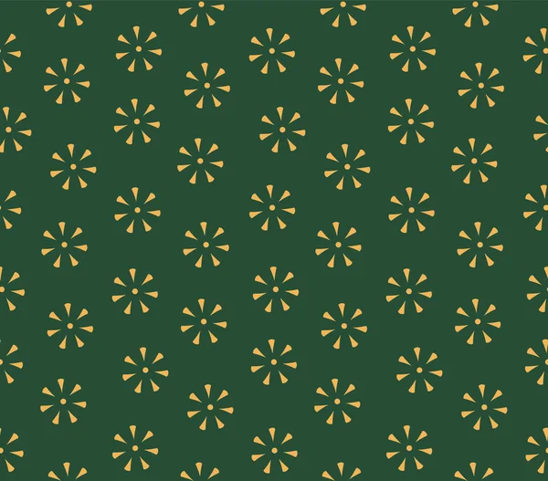 Eenvoudige Gestempelde Bloemen Bloemen Bloemennaadloos Patroon Digitale Textuur Groene Achtergrond — Stockvector