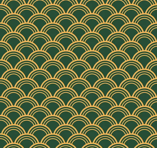 Traditionele Oosterse Oceaan Golven Abstracte Geometrische Naadloze Patroon Groene Achtergrond — Stockvector