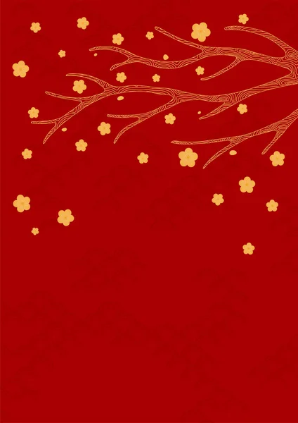 Traditionell asiatisk bakgrund, trädgren, blommor — Stock vektor