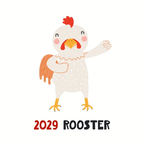 Cute Cartoon Rooster Asian Zodiac Sign Astrological Symbol Isolated White — 图库矢量图片