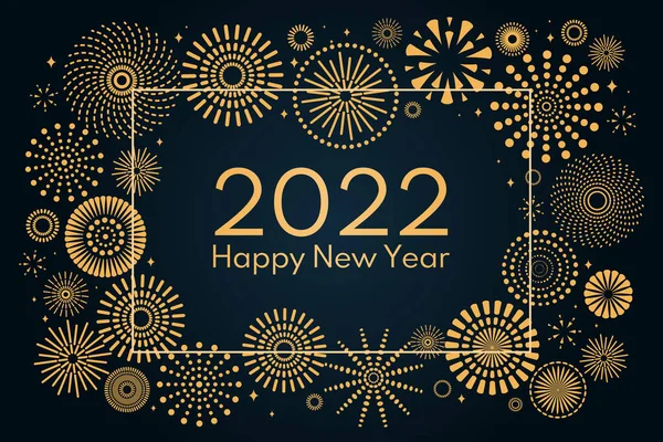 金光闪闪的焰火2022年新年快乐 背景漆黑 文字浓郁 平面样式矢量图解 摘要几何设计 假日贺卡的概念 — 图库矢量图片