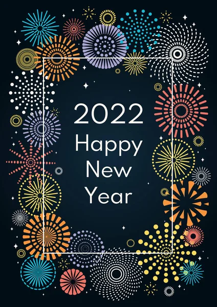 Fogos de artifício coloridos, texto 2022 Feliz Ano Novo —  Vetores de Stock