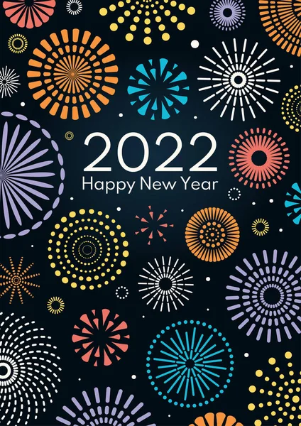 Fuegos artificiales coloridos, texto 2022 Feliz Año Nuevo — Vector de stock