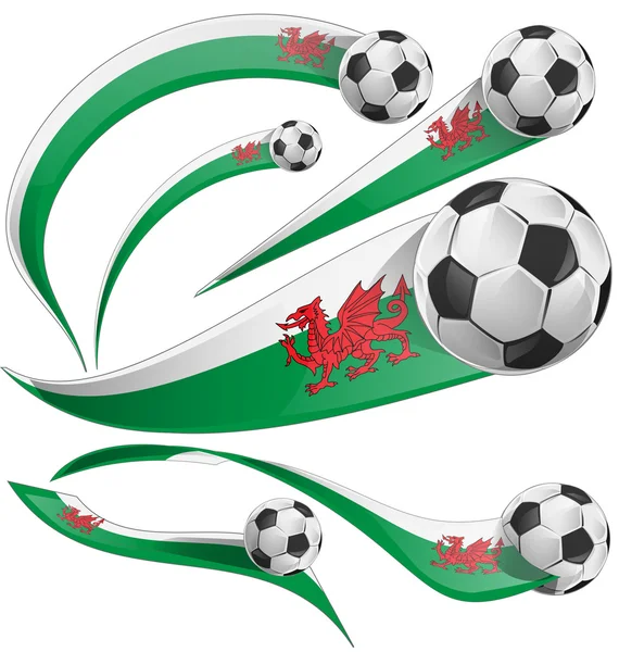 Wales flagga set med fotboll — Stock vektor