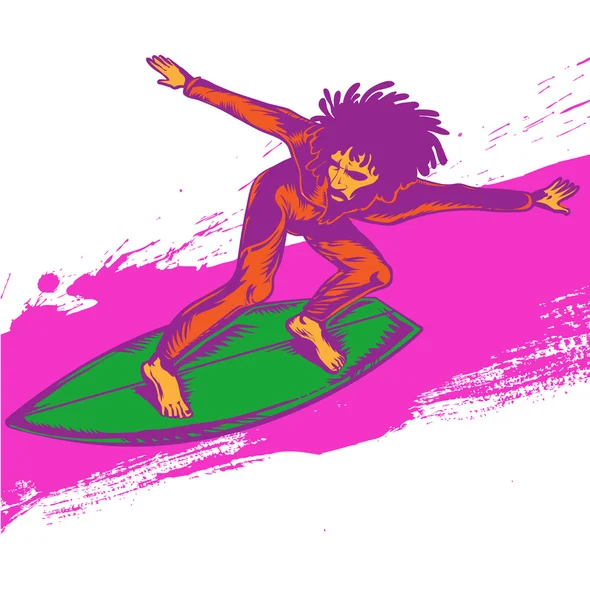 Surfer seni pop pada ilustrasi gelombang - Stok Vektor