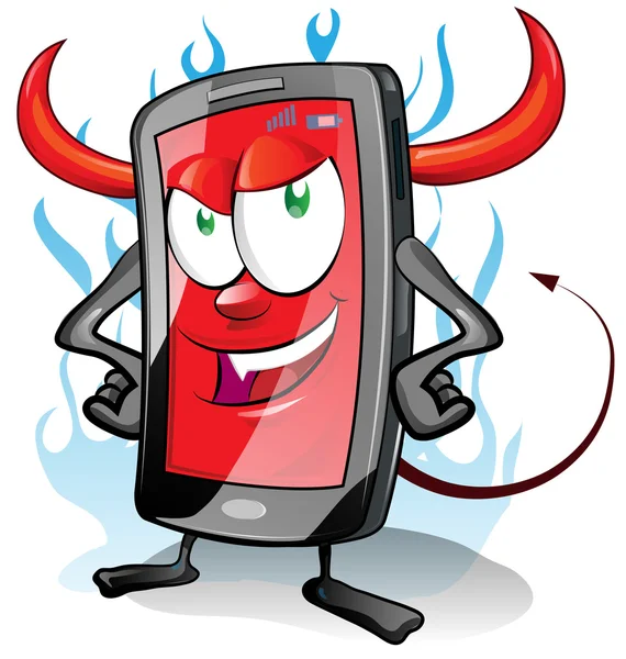 Zla fun mobilní karikatura na pozadí plamen — Stockový vektor