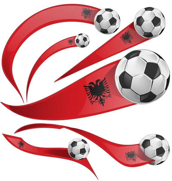 Albania conjunto bandera con pelota de fútbol — Vector de stock