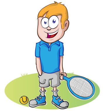 Beyaz arka plan üzerinde tenis oyuncu çizgi film