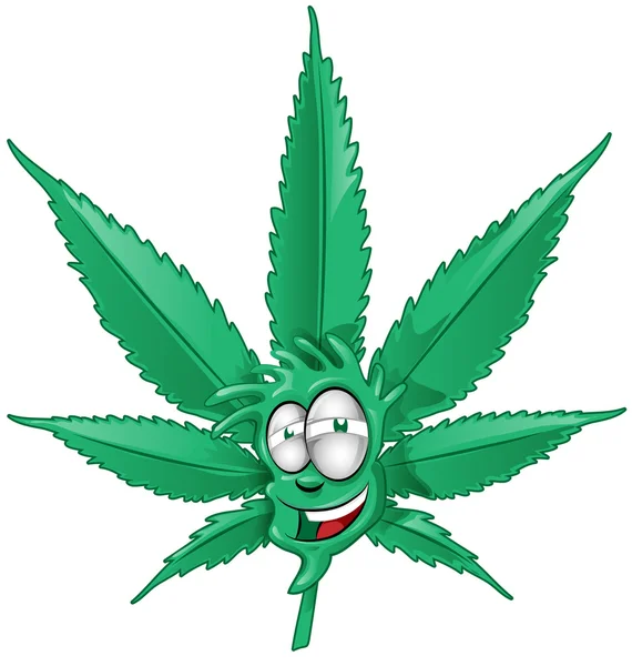 Divertido marihuana dibujos animados sobre fondo blanco — Vector de stock