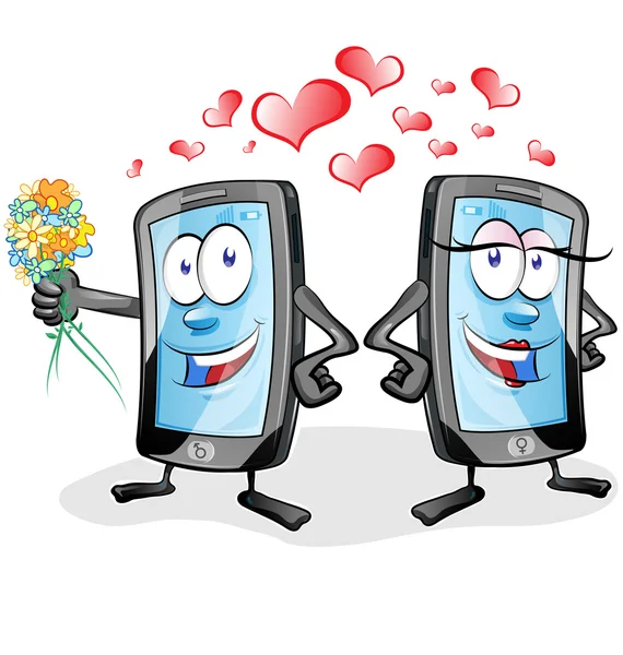 Dvě zábavné mobilní kreslený v lásce — Stockový vektor