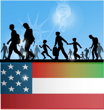 Amerikan halkının göç arka plan bayrak ile 