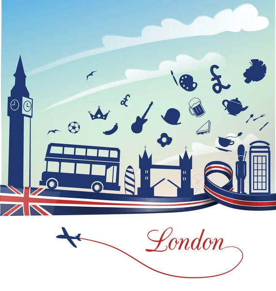 London background with flag and symbol set — Stock Vector