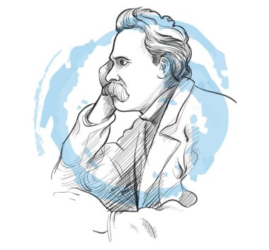 Friedrich Nietzsche 'nin el çizimi portresi. skeç biçimi vektörü 
