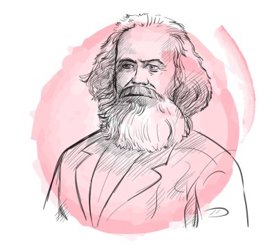 Karl Marx 'ın el yapımı portresi. skeç biçimi vektörü 