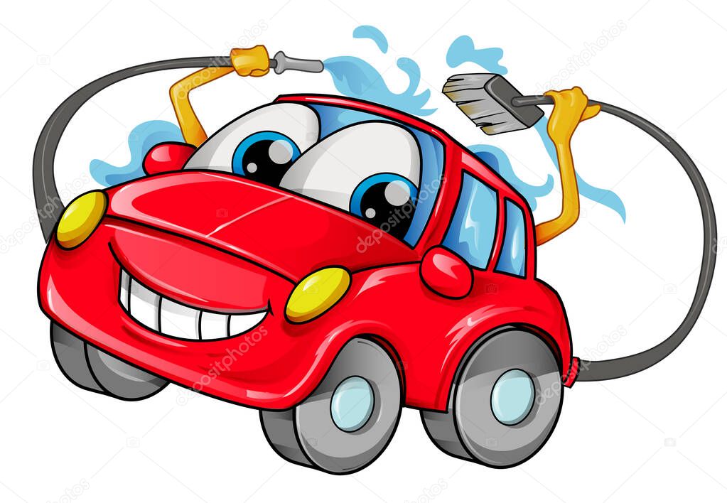 Car wash mascot cartoon isolated on white bachground. vector