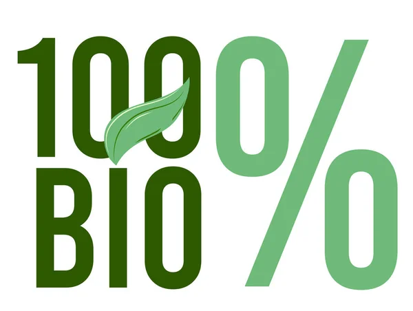 100 Bio Word Text Green Leaf Handwritten Lettering Vector Illustration — Stock Vector