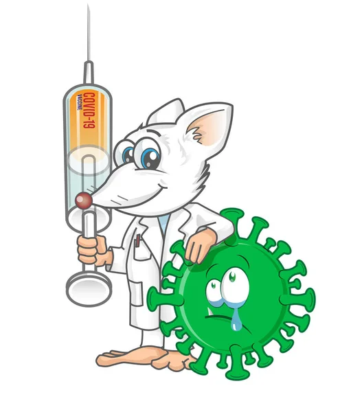 Rat Lab Maskotu Covid Coronavirus Karşı Savaşıyor — Stok Vektör