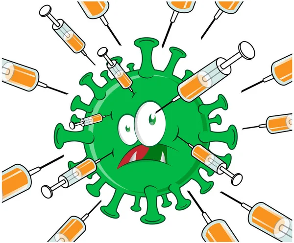 Jeringa Con Vacuna Ataca Coronavirus Covid Clip Dibujos Animados Arte — Vector de stock