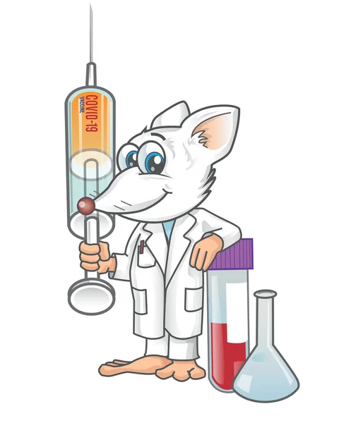 Pelea Dibujos Animados Rat Lab Contra Nueva Neumonía Por Coronavirus — Vector de stock