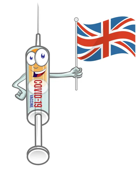 Medical Syringe Vaccine Corona Virus Covid Flag Vector Cartoon Illustration — Stock Vector