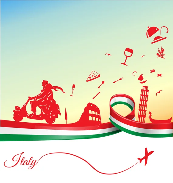 Fondo de vacaciones italianas con bandera — Vector de stock