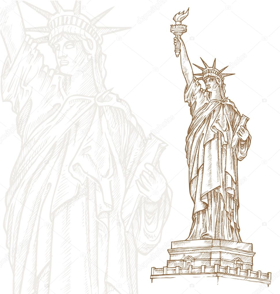 Statue of liberty  hand draw on white background