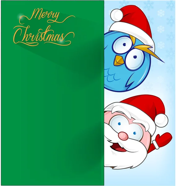 Funny santa claus with owl  on christmas background — Stock Vector