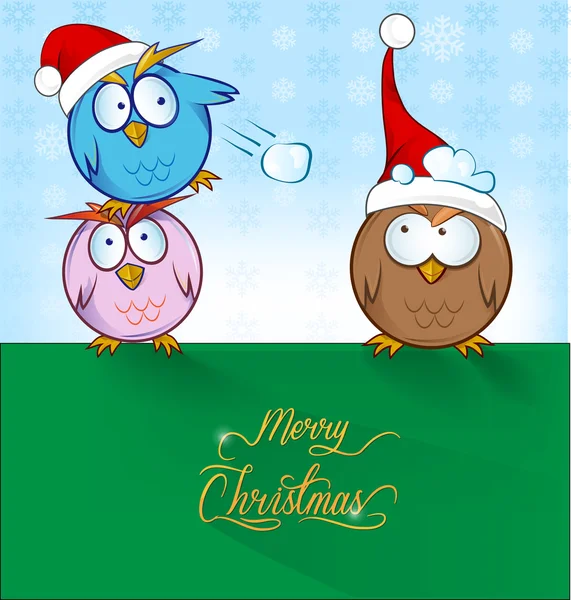 Funny owl cartoon ON CHRISTMAS  BACKGROUND — Stock Vector