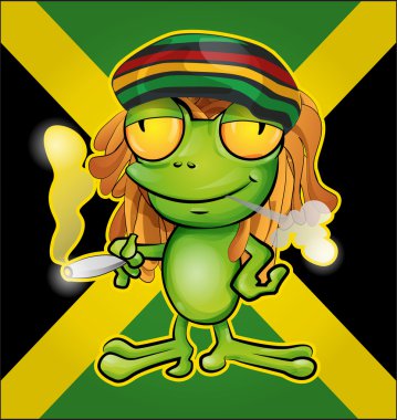  Jamaika bayrağını Rastafarian kurbağa karikatür