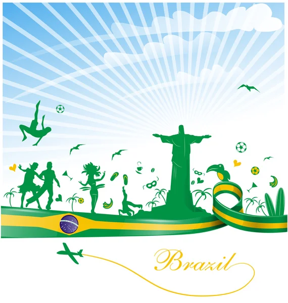 Brazília hátterű lobogó és szimbólum — Stock Vector