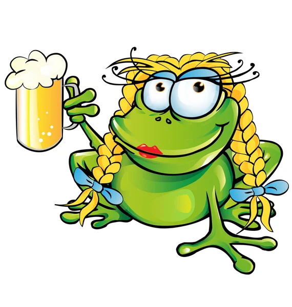 Sexy girl frog cartoon mit schoner bier — Stockvektor