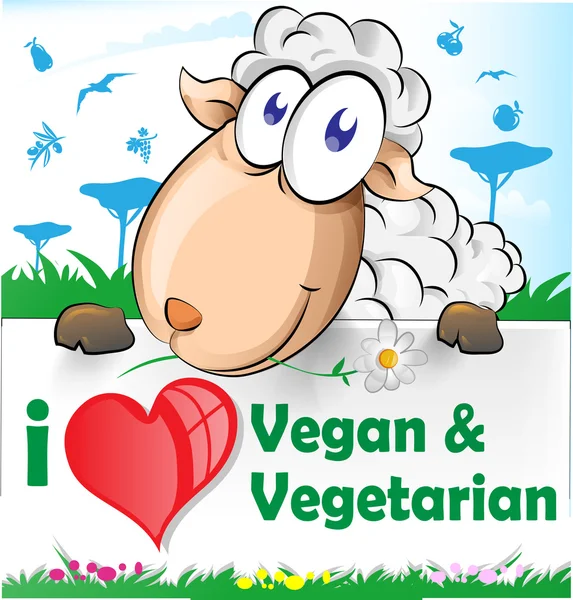 Sheep cartoon with vegetarian and vegan banner — Stock Vector