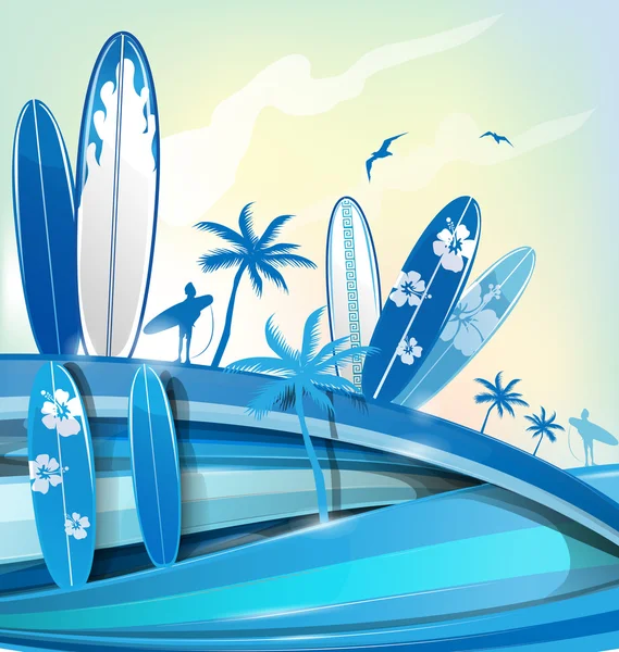 Fond de planche de surf sur fond de ciel — Image vectorielle