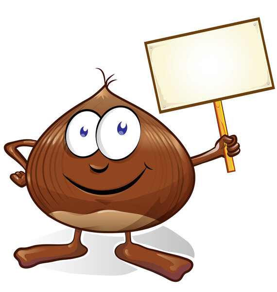 chestnut cartoon with signboard  isolated on white background