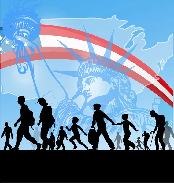 Immigration personnes sur fond usa — Image vectorielle