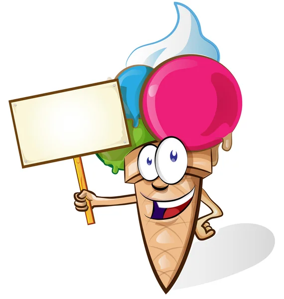 Caricatura de helado con letrero aislado sobre fondo blanco — Archivo Imágenes Vectoriales