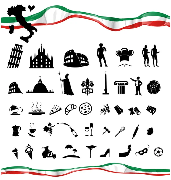 ITALIAN symbol set with flag — Stock Vector