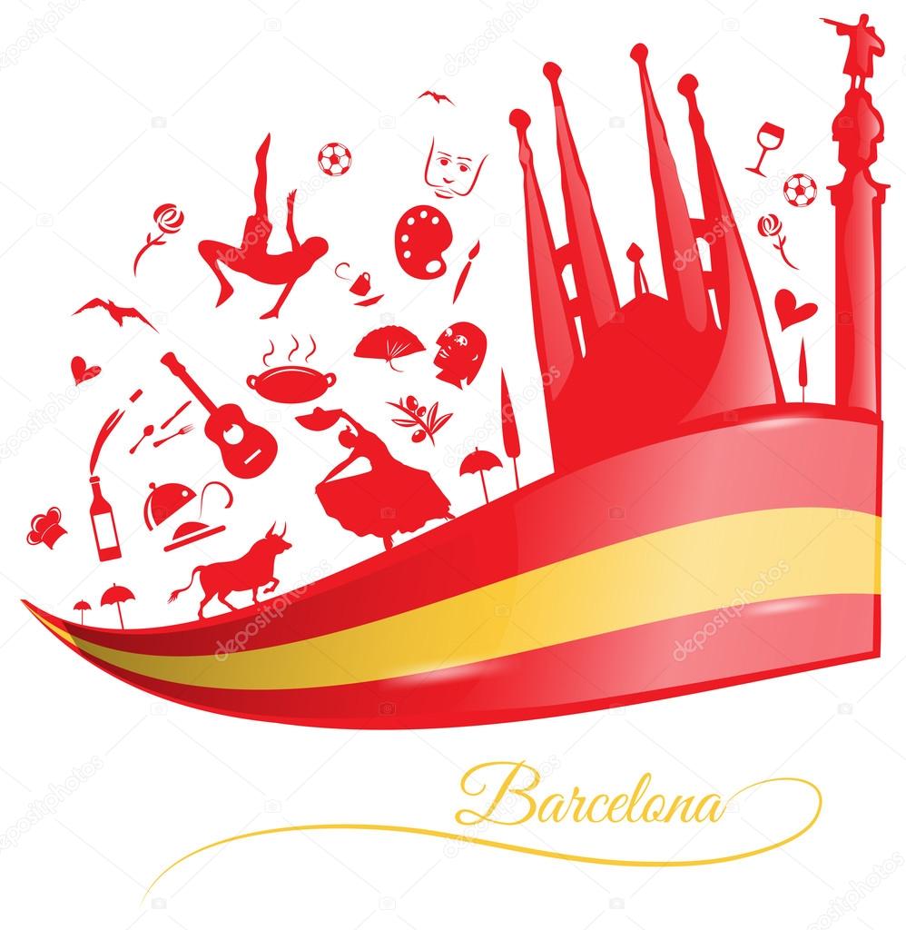 barcelona background with flag and symbol set