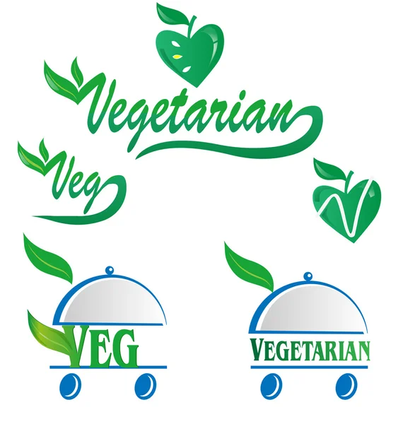 Menú de símbolo vegetariano y veg aislado en blanco — Vector de stock
