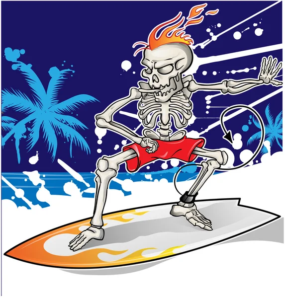 海面背景的骨架冲浪者 — 图库矢量图片