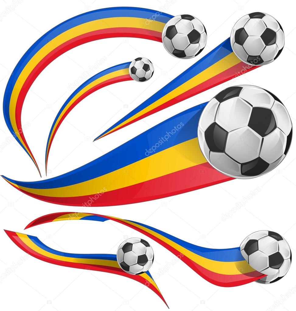 romania flag set with soccer bal