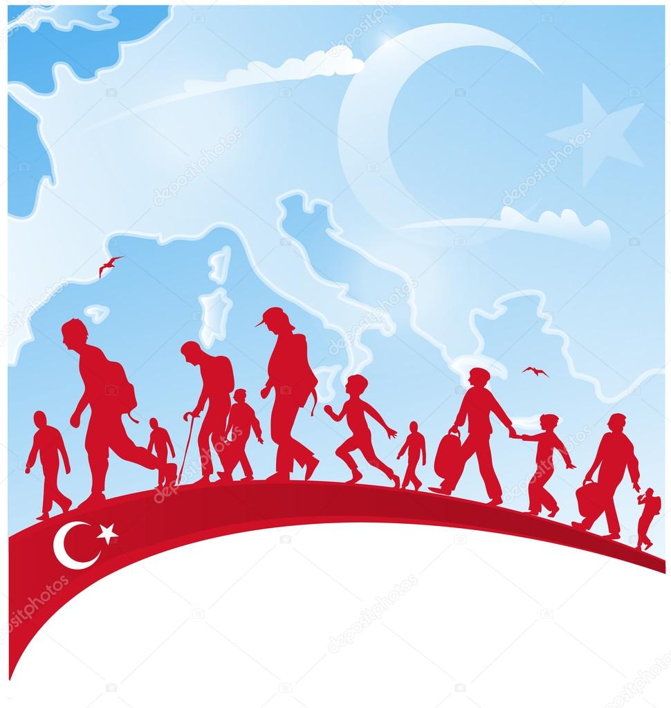 turkey flag with immigration people