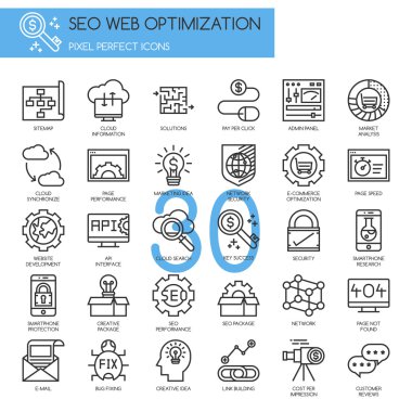Arama motoru optimizasyonu, ince çizgi Icons set