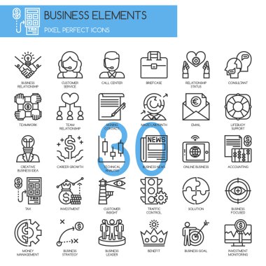 İş öğeleri, ince çizgi Icons set