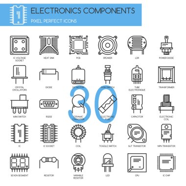 Electronic components , thin line icons set clipart