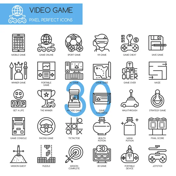 Videogioco, set di icone a linea sottile — Vettoriale Stock