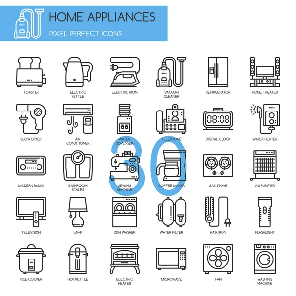 Electrodomésticos, conjunto de iconos de línea delgada — Vector de stock