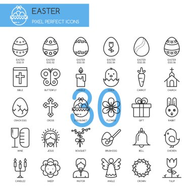 Paskalya, ince çizgi Icons set